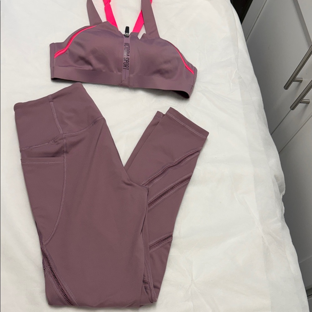 Victoria's Secret Mauve Pink Trim High-Waist Leggings and sport bra set